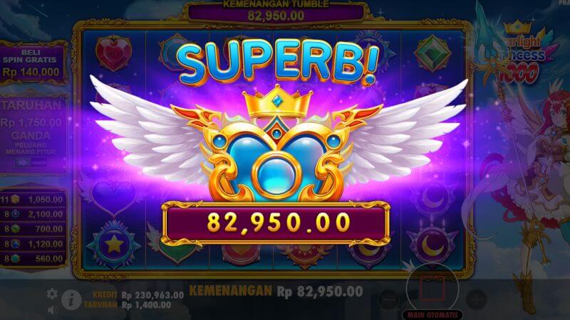 Tampilan Kemenangan 'SUPERB' di Slot Starlight Princess 1000